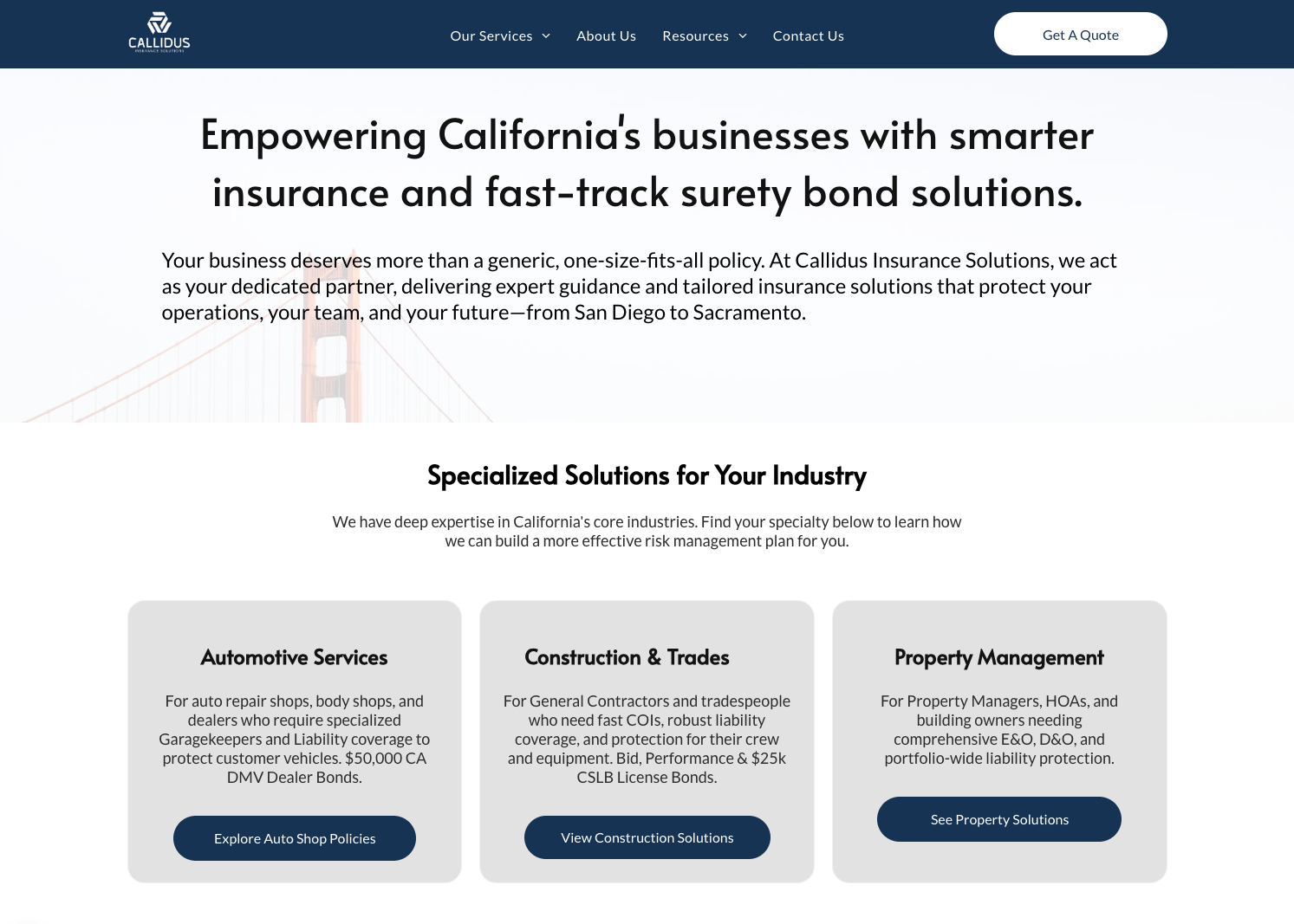 Callidus Insurance Solutions Website Screenshot